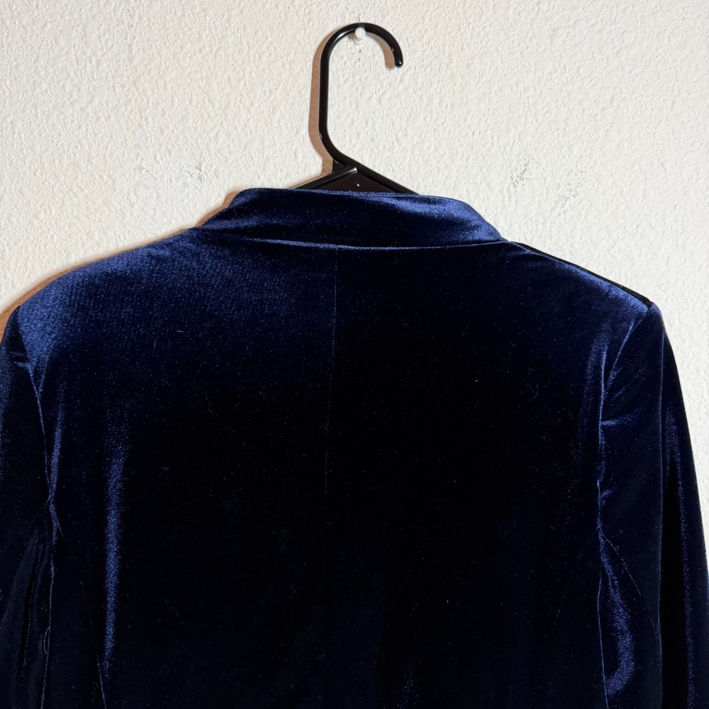 Premise Velvet Blazer Jacket Womens 8 Navy Blue Pockets Long‎ Sleeve Open Front - Picture 4 of 10